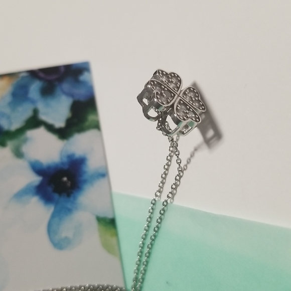 925 Sterling Silver Clover Pendant Necklace With CZ - Picture 4 of 8